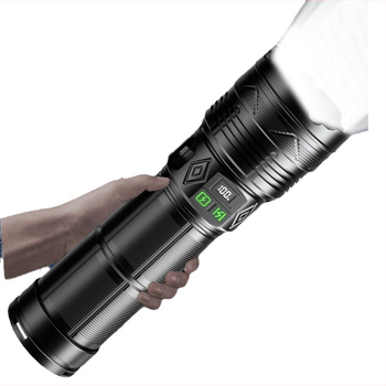 Φακός εξωτερικού χώρου με COB LED εργασιακό φως, επαναφορτιζόμενη μπαταρία 6000 mAh, ισχύς 30 W, εμβέλεια >500 m, αυτονομία 4–7 h, χειροκίνητη γεννήτρια