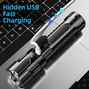 LED χειρός φακός, USB επαναφορτιζόμενος, 5W LED, περιστροφή 360°, διάρκεια ζωής μπαταρίας 2–4 ώρες