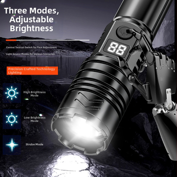 Τελεσκοπικός πολυλειτουργικός LED φακός, επαναφορτιζόμενος, 20W, σώμα από αλουμίνιο, εμβέλεια 200-500 m