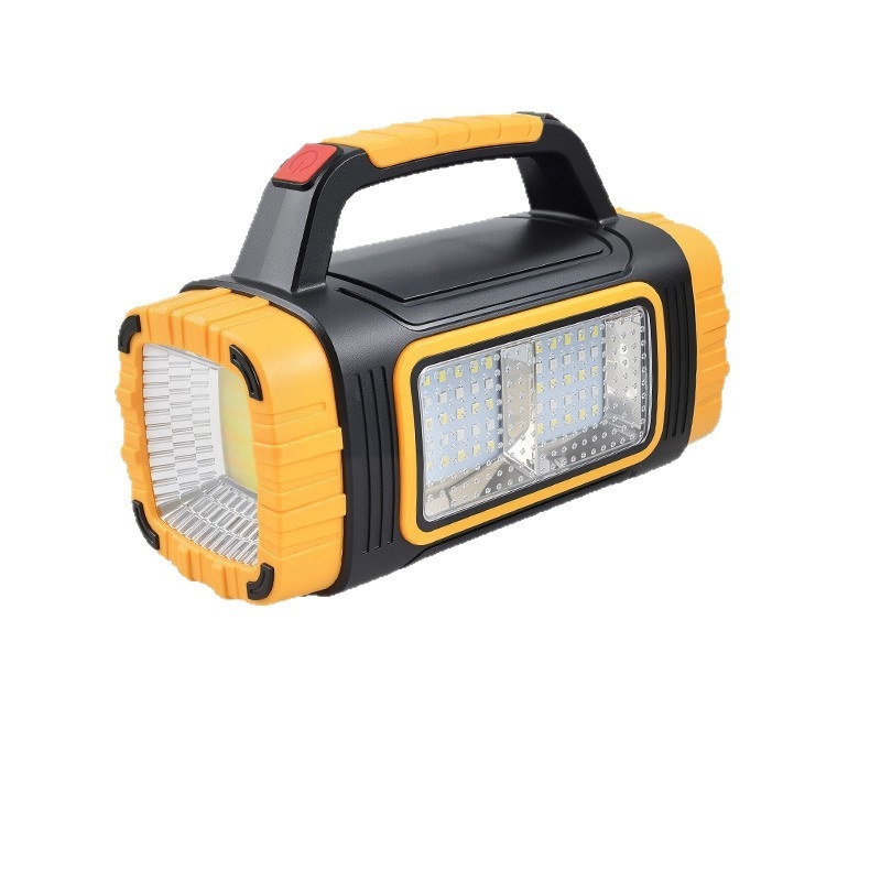 Kézi hajtású napelemes LED zseblámpa oldalsó fénnyel, USB töltés, ABS ház – 1200mAh, 10W, 100–200 m hatótávolság