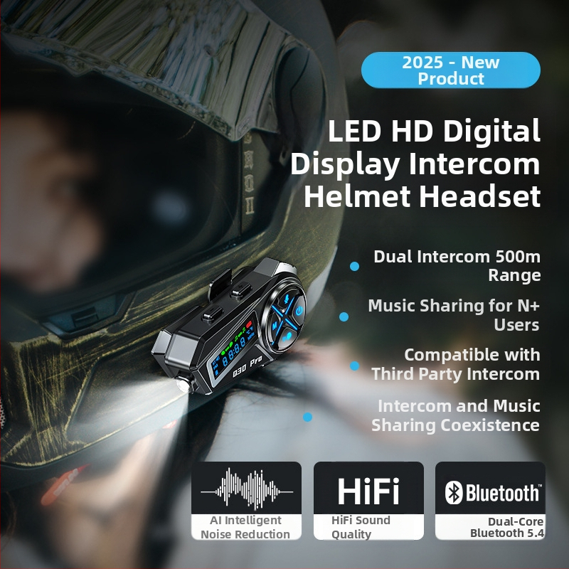 Bluetooth слушалка за мотоциклетна каска, вградена, подходяща за половин и пълен шлем, 22 ч живот на батерията, обхват до 10 м, Bluetooth 5.4, стерео звук