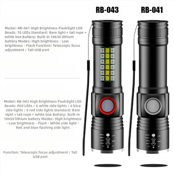 Rankinis LED P60 žibintuvėlis iš aliuminio lydinio, teleskopinis dizainas, USB įkrovimas, šoninis apšvietimas, iki 500 lm, modelis Ym-9102