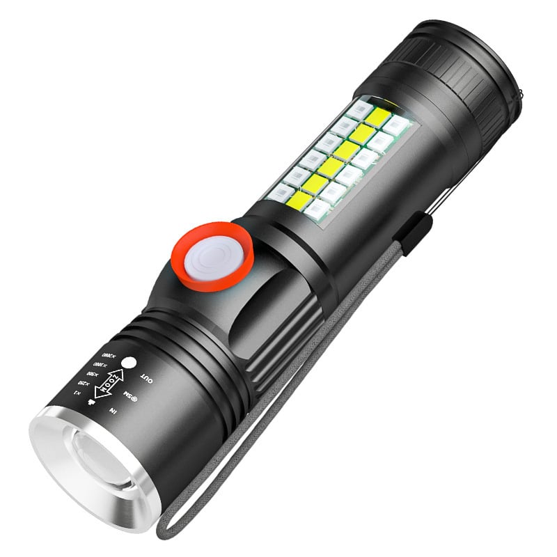 Rokas LED lukturis P60 no alumīnija sakausējuma, teleskopisks dizains, USB uzlāde, sānu gaisma, līdz 500 lm, modelis Ym-9102