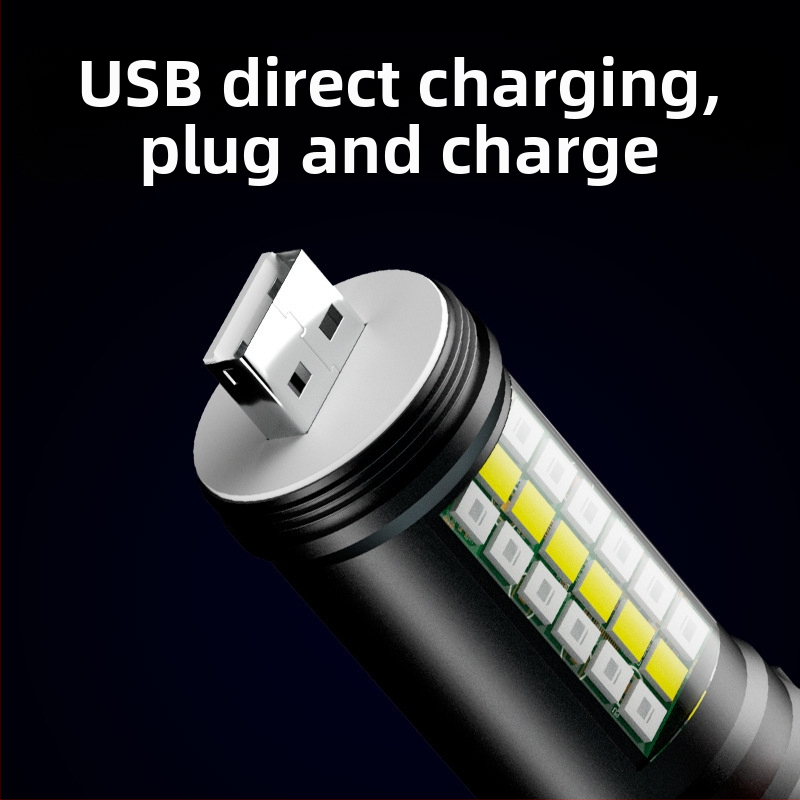 Ръчен фенер LED P60 от алуминиева сплав, телескопичен дизайн, USB зареждане, странично осветление, максимум 500 лумена, модел Ym-9102