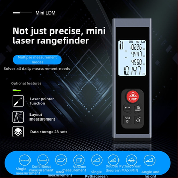 Mini lazerinis atstumo matuoklis su skaitmenine linijele, įkraunamas, infraraudonųjų spindulių matavimas, aukštas tikslumas.