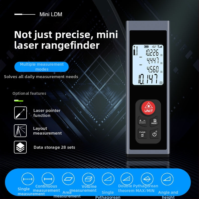 Мини лазерен далекомер с цифрова линейка, презареждащ се, инфрачервено измерване, висока прецизност.