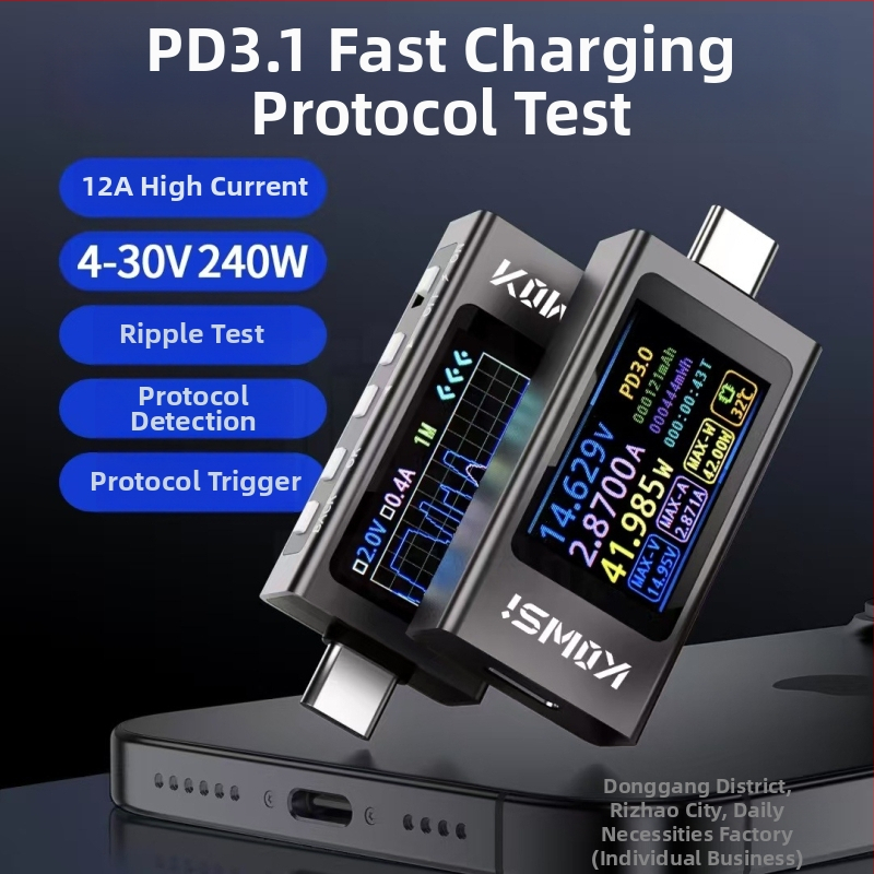 USB-C тестер за зареждане, цифров амперметър и волтметър, мощностомер, модел KWS-X1
