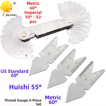 Journalists 4-елементен комплект резбов калибър и център калибър, 55°–60°, метрично-инчов интегриран