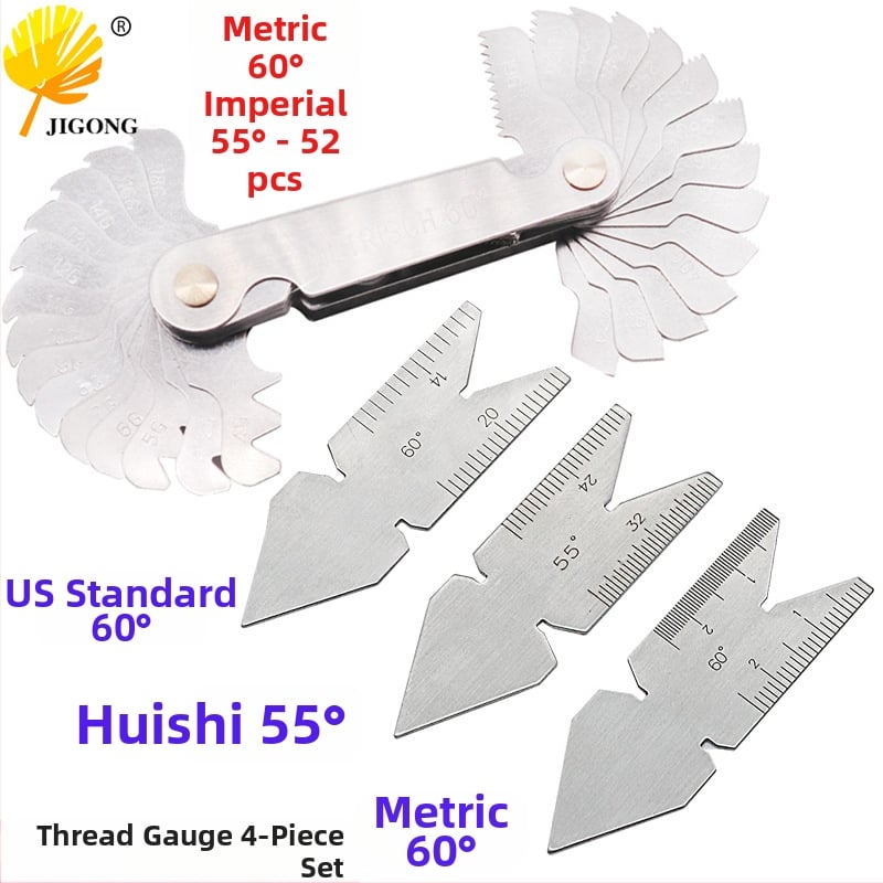 Journalists 4-елементен комплект резбов калибър и център калибър, 55°–60°, метрично-инчов интегриран