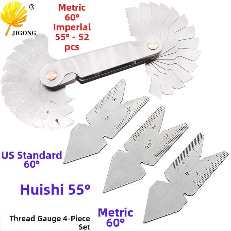 Journalists 4-елементен комплект резбов калибър и център калибър, 55°–60°, метрично-инчов интегриран