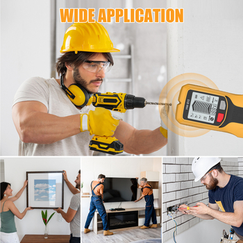 HW810 Daudzfunkcionālais sienas detektors koksniem, vadus un metālam meklēšanai sienās, grīdās un griestos — skaņas un gaismas signāls; frekvenču josla: 1; darba diapazons: 0–0.06; spriegums: 9V