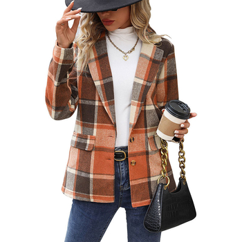 Μπλέιζερ, φαρδιά γραμμή, καρό σχέδιο, γιακά σακάκι, τρία κουμπιά