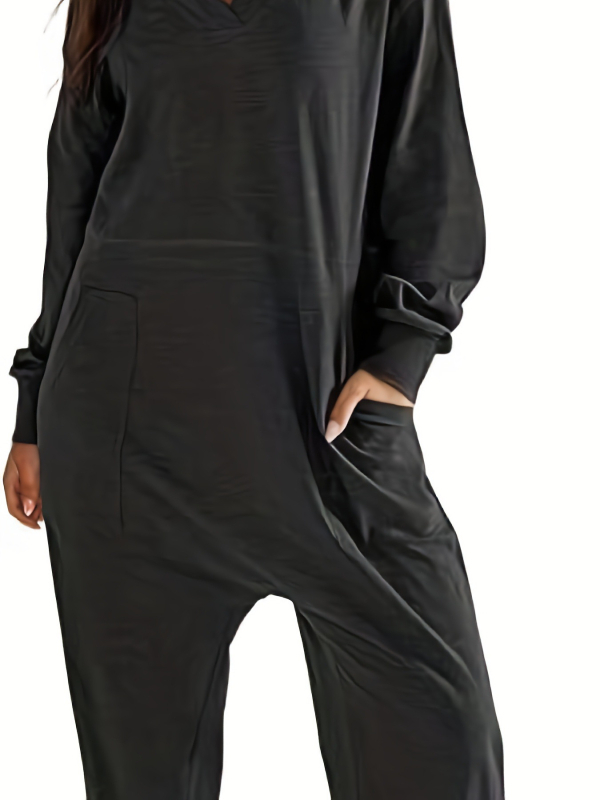 Női overál – szabad szabású, V-nyak, hosszú ujjú, patchwork dizájn, szabad derék; poliészter ≥95%, közepes vastagság