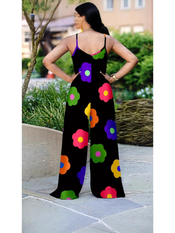 Γυναικεία αμάνικη ολόσωμη φόρμα με φλοράλ εκτύπωση, πολυεστέρας, ψηφιακή εκτύπωση, Καλοκαίρι 2025, χαλαρή γραμμή