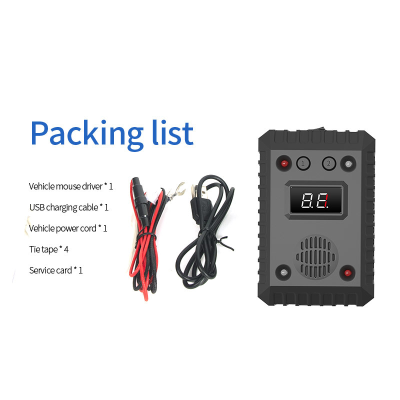 Autóba szerelhető ultrahangos egérriasztó – 12V/5V DC tápegység, LED villogó, ABS burkolat