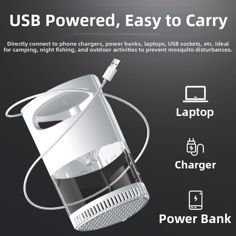 Лампа за убийство на комари, USB захранвана, безшумна, инхалационен метод, подходяща за помещения до 10 м², ароматерапия/репелент срещу комари