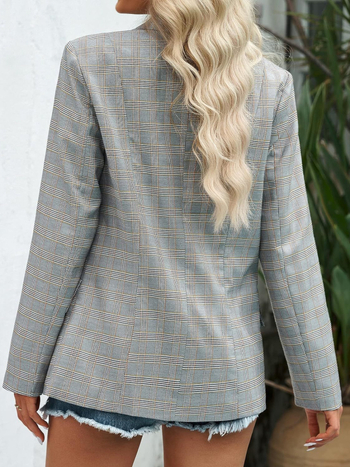 Γυναικείο σακάκι σε καρό σχέδιο, κομψό μπλέιζερ με γιακά σακάκι, μακριά μανίκια, ένα κουμπί μπροστά, πολυεστέρας με ελαστάνη