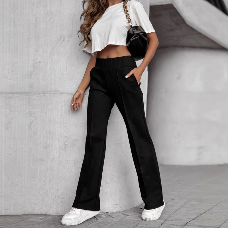 женски панталони с висока талия и прав силует, 95% полиестер, нееластични, лято 2025