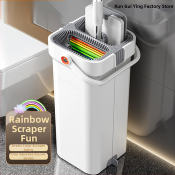 Plokščias grindų šluostė namų naudojimui su nerūdijančio plieno mentele, keturių krypčių spaudimo sistema, 2 kg apkrova, vienos pavaros mechanizmas