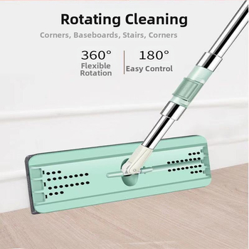 Universali plokščio mop stiebo su itin stora konstrukcija — nerūdijantis plienas, itin plonos pluoštus, vieno pavaros, spaudimas iš visų pusių