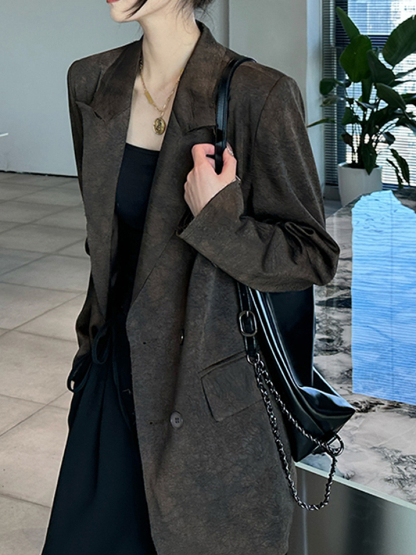 Дамско сако в японски и корейски стил, полиестерна материя, средна дължина 65–80 см, яка тип сако, дълги ръкави — пролетно-лятна колекция 2025