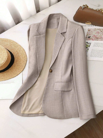 Γυναικείο σακάκι κοστουμιού με λαπέλ γιακά, χαλαρή γραμμή, μονόκουμπωτο, ύφασμα πολυεστέρα-σπαντεξ