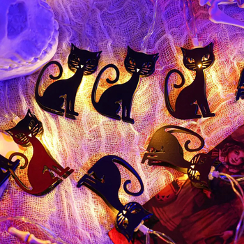 Halloween μεταλλικές γιρλάντες με μορφή γάτας (10 LED, ≤36V, IP44, μπαταρίες, 3000K)