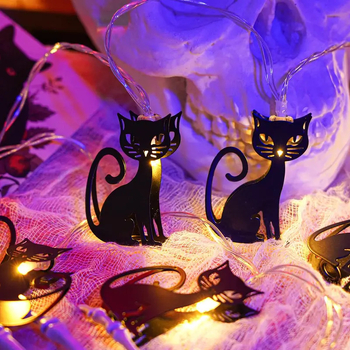 Halloween μεταλλικές γιρλάντες με μορφή γάτας (10 LED, ≤36V, IP44, μπαταρίες, 3000K)