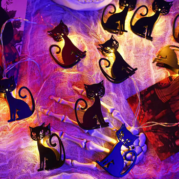 Halloween μεταλλικές γιρλάντες με μορφή γάτας (10 LED, ≤36V, IP44, μπαταρίες, 3000K)