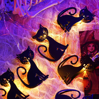 Halloween μεταλλικές γιρλάντες με μορφή γάτας (10 LED, ≤36V, IP44, μπαταρίες, 3000K)