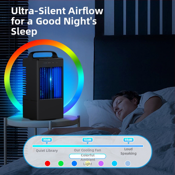 USB stalo ventiliatorius su rūko funkcija, be šepetėlių variklio, 3 greičiai, lietimui jautrus valdymas, triukšmas 45–50 dB