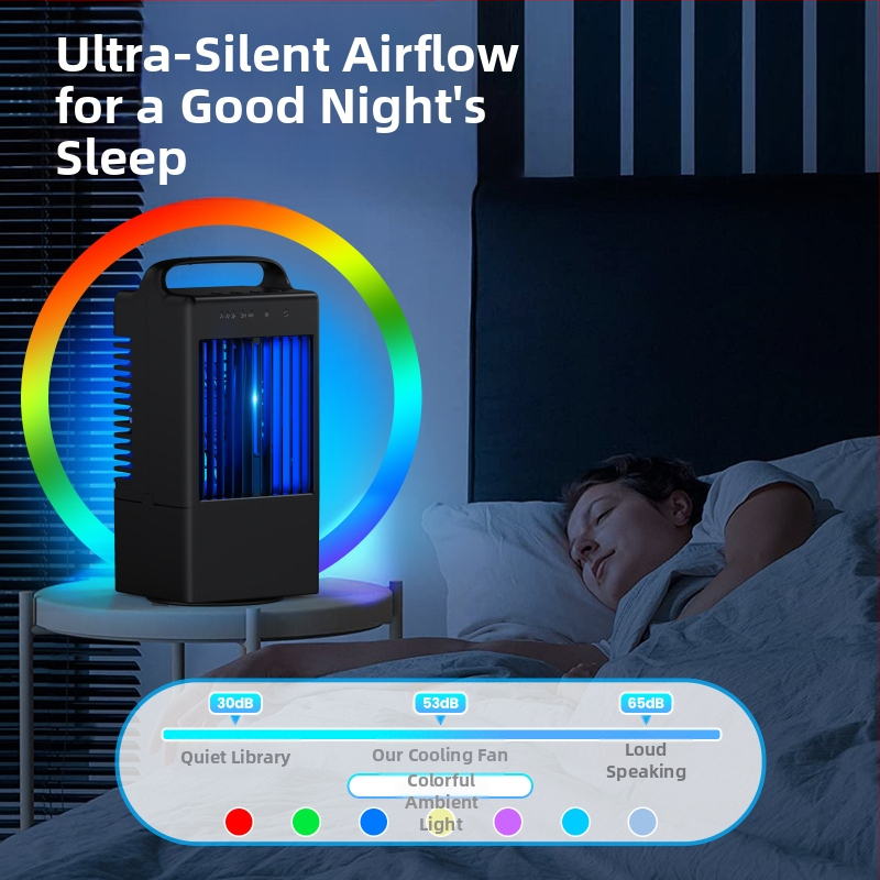 USB настолен вентилатор за охлаждане с пръскане на мъгла, безчетков мотор, три скорости, сензорно управление, шум 45–50 дБ