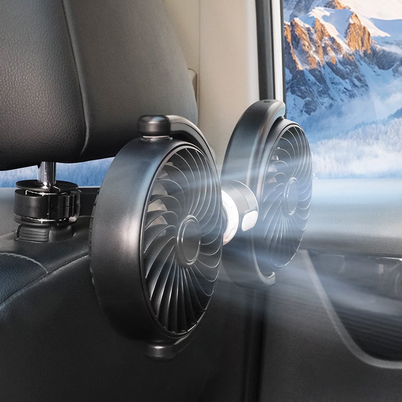 F4209 Вентилатор за задна облегалка на автомобил, двойна глава, USB, безчетков мотор