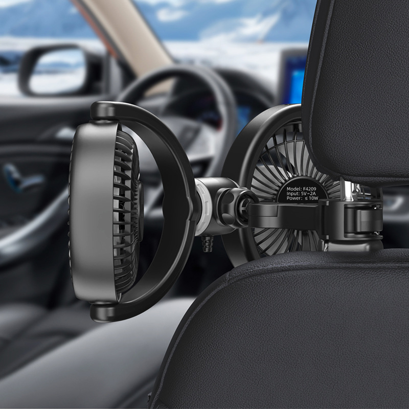 F4209 Вентилатор за задна облегалка на автомобил, двойна глава, USB, безчетков мотор