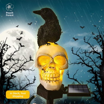 Ηλιακό εξωτερικό φανάρι κήπου με κρανίο και κοράκι, IP65 αδιάβροχο, LED φως, λειτουργία 6–12 ωρών, διάρκεια ζωής 10000 h