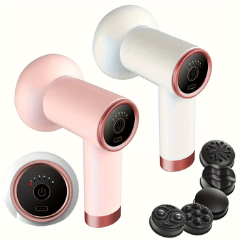 Belaidė kūno masažo priemonė su USB įkrovimu, rankinis nešiojamas masažo prietaisas su 5 galvutėmis, brushless variklis, 5 greičiai arba aukštesni, vidinė baterija 1000–1200 mAh, triukšmas 36–45 dB