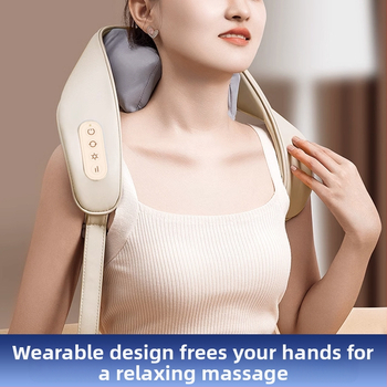 Kaklo ir pečių masažo šalikas su 4 masažo galvutėmis, infraraudonųjų spindulių terapija, įkraunamas, laikmatis