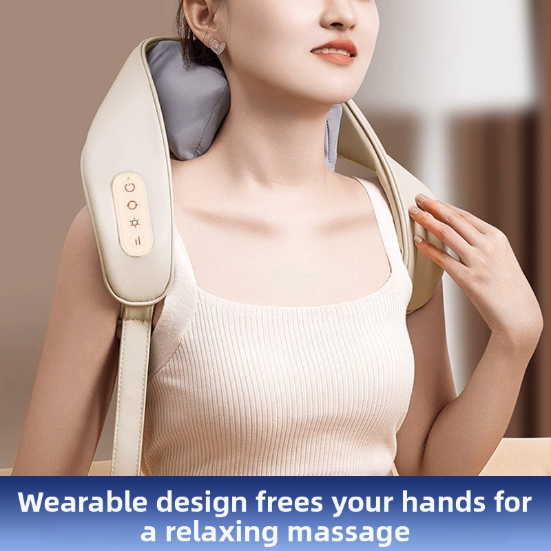 Шал-масажор за врата и рамене с 4 масажни глави, топъл компрес и инфрачервена терапия, презареждащ се, функция за таймер