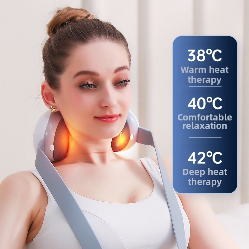 Цервикален масажор с вибрация и горещ компрес, USB захранване, сгъваем