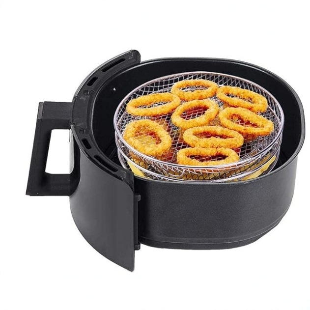 Nerūdijančio plieno apvali restėlė airfryer, sulankstoma trijų sluoksnių arba vieno sluoksnio, dehidracijai ir garinimui, taškinis suvirinimas, svoris 282 g