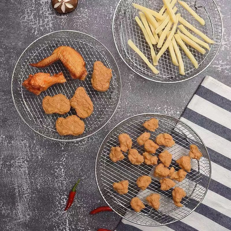 Nerūdijančio plieno apvali restėlė airfryer, sulankstoma trijų sluoksnių arba vieno sluoksnio, dehidracijai ir garinimui, taškinis suvirinimas, svoris 282 g