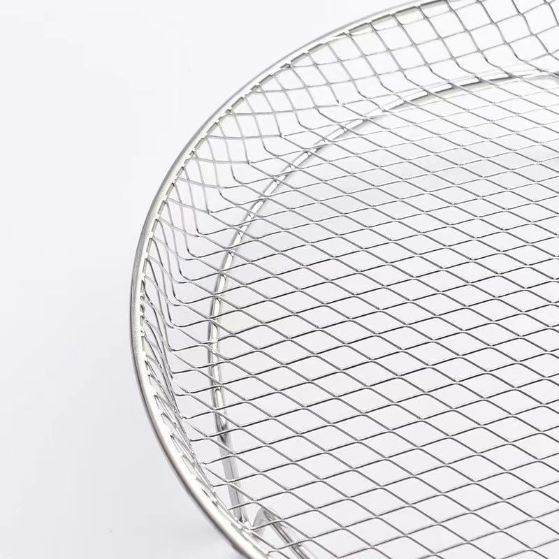 Nerūdijančio plieno apvali restėlė airfryer, sulankstoma trijų sluoksnių arba vieno sluoksnio, dehidracijai ir garinimui, taškinis suvirinimas, svoris 282 g