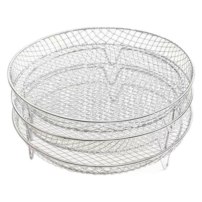 Nerūdijančio plieno apvali restėlė airfryer, sulankstoma trijų sluoksnių arba vieno sluoksnio, dehidracijai ir garinimui, taškinis suvirinimas, svoris 282 g