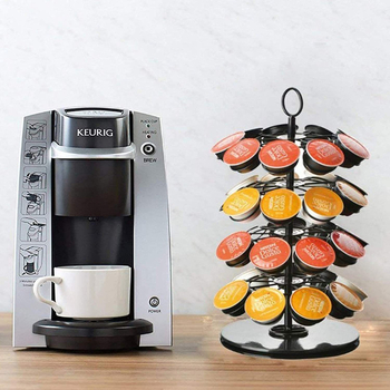 Četrslāņu griežams kafas kapsulu statīvs, savietojams ar K-Cup/Dolce Gusto, ietilpst 36 kapsulas, pulverveida virsma