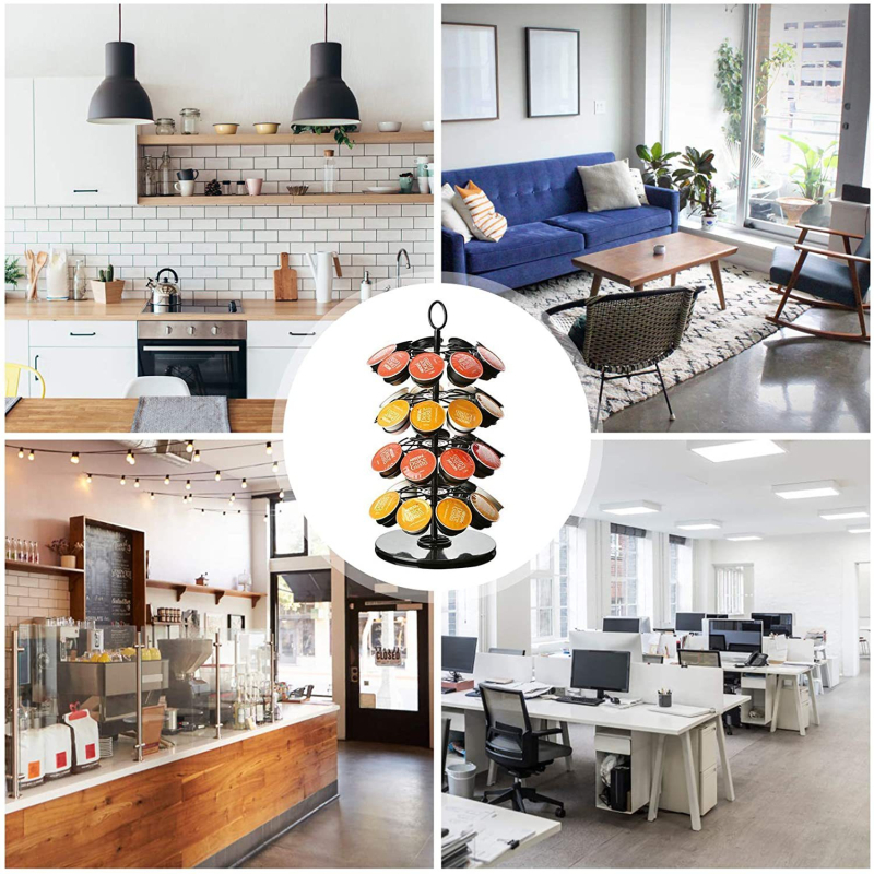 Keturių sluoksnių besisukantis kavos kapsulių laikiklis, suderinamas su K-Cup/Dolce Gusto, talpa 36 kapsulėms, miltelinė danga