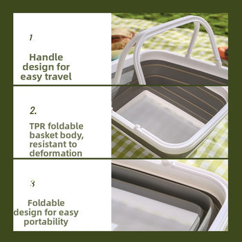 Кошница за съхранение със сгъваем телескопичен дизайн – пластмасова, за къмпинг и пикник, модерен минималистичен стил