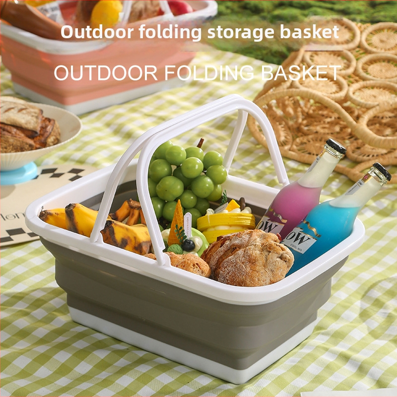 Кошница за съхранение със сгъваем телескопичен дизайн – пластмасова, за къмпинг и пикник, модерен минималистичен стил