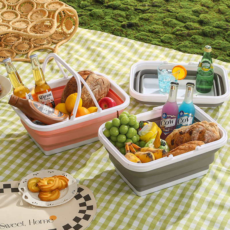 Кошница за съхранение със сгъваем телескопичен дизайн – пластмасова, за къмпинг и пикник, модерен минималистичен стил