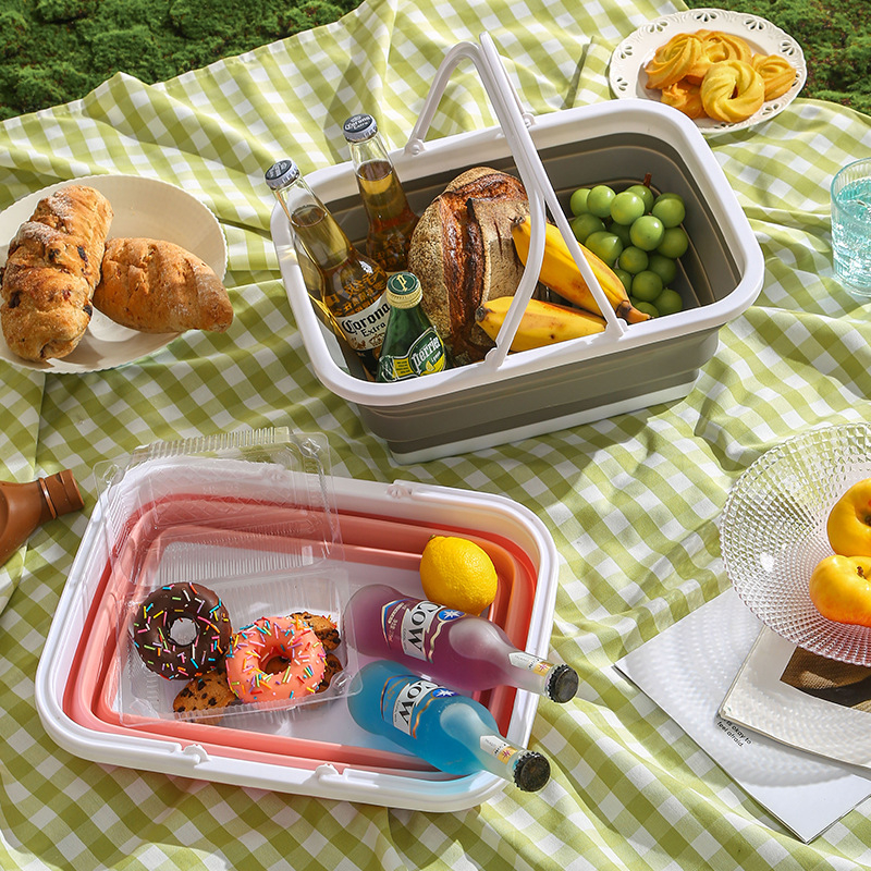 Кошница за съхранение със сгъваем телескопичен дизайн – пластмасова, за къмпинг и пикник, модерен минималистичен стил