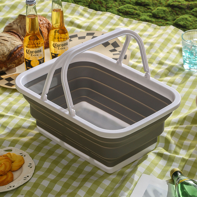 Кошница за съхранение със сгъваем телескопичен дизайн – пластмасова, за къмпинг и пикник, модерен минималистичен стил